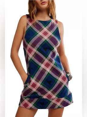 Free People Women's Carven Plaid Mini Sleeveless Dress, Size XS NWT